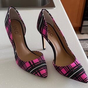 INC International Concepts Women's Plaid Heels in Pink and Black